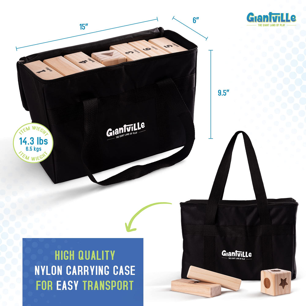 Giantville carry bag keeps blocks organized and portable.