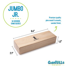 Giantville Giant Tumbling Timber blocks measure 6.4 inches for sturdy stacking