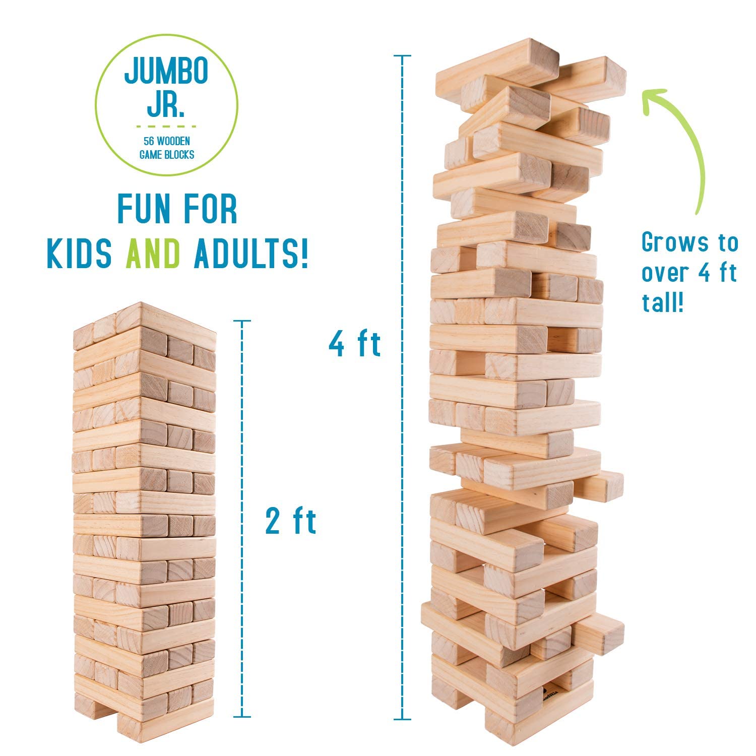 Giantville Giant Tumbling Timber tower under construction invites family cooperation