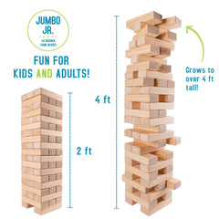 Giantville Giant Tumbling Timber tower under construction invites family cooperation
