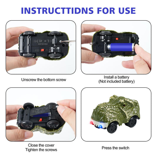 GIAT dinosaur toy car glows with LEDs for nighttime racing fun