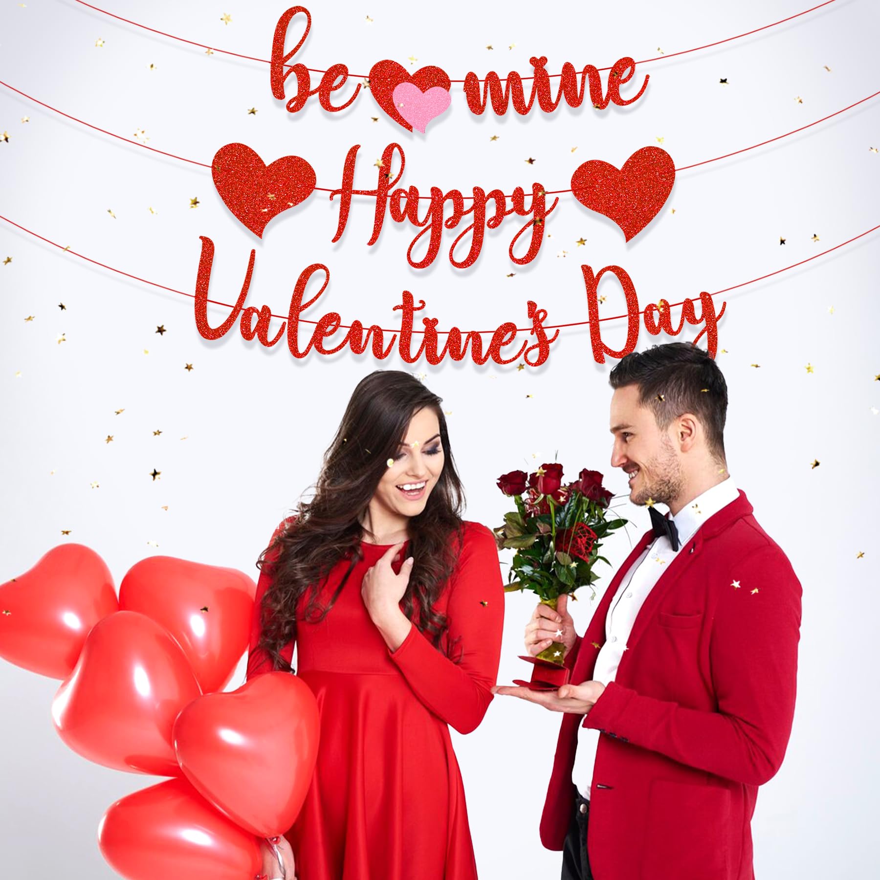 Gifloon prestrung Valentine banner saves time with an adjustable rope for easy setup.