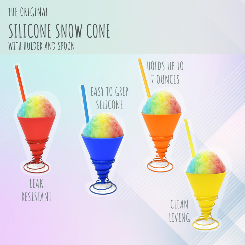 Gift Boutique yellow silicone snow cone cups, 7oz, leakproof for kids' treats.