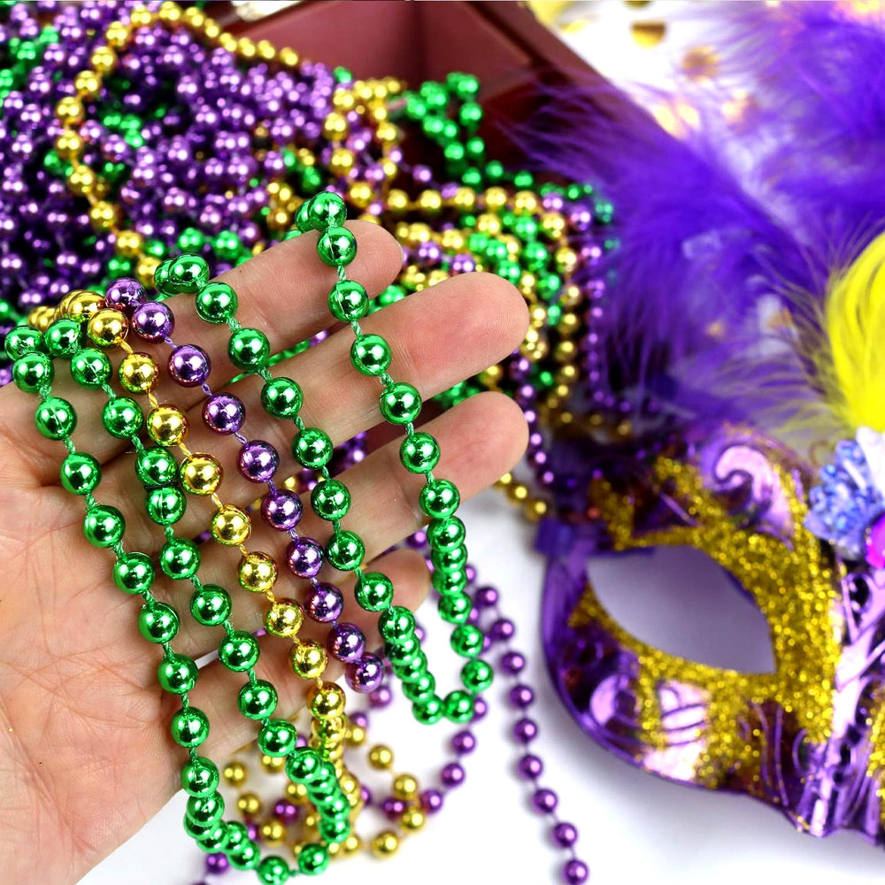 GiftExpress 33-inch Mardi Gras purple beads close-up for bold party color