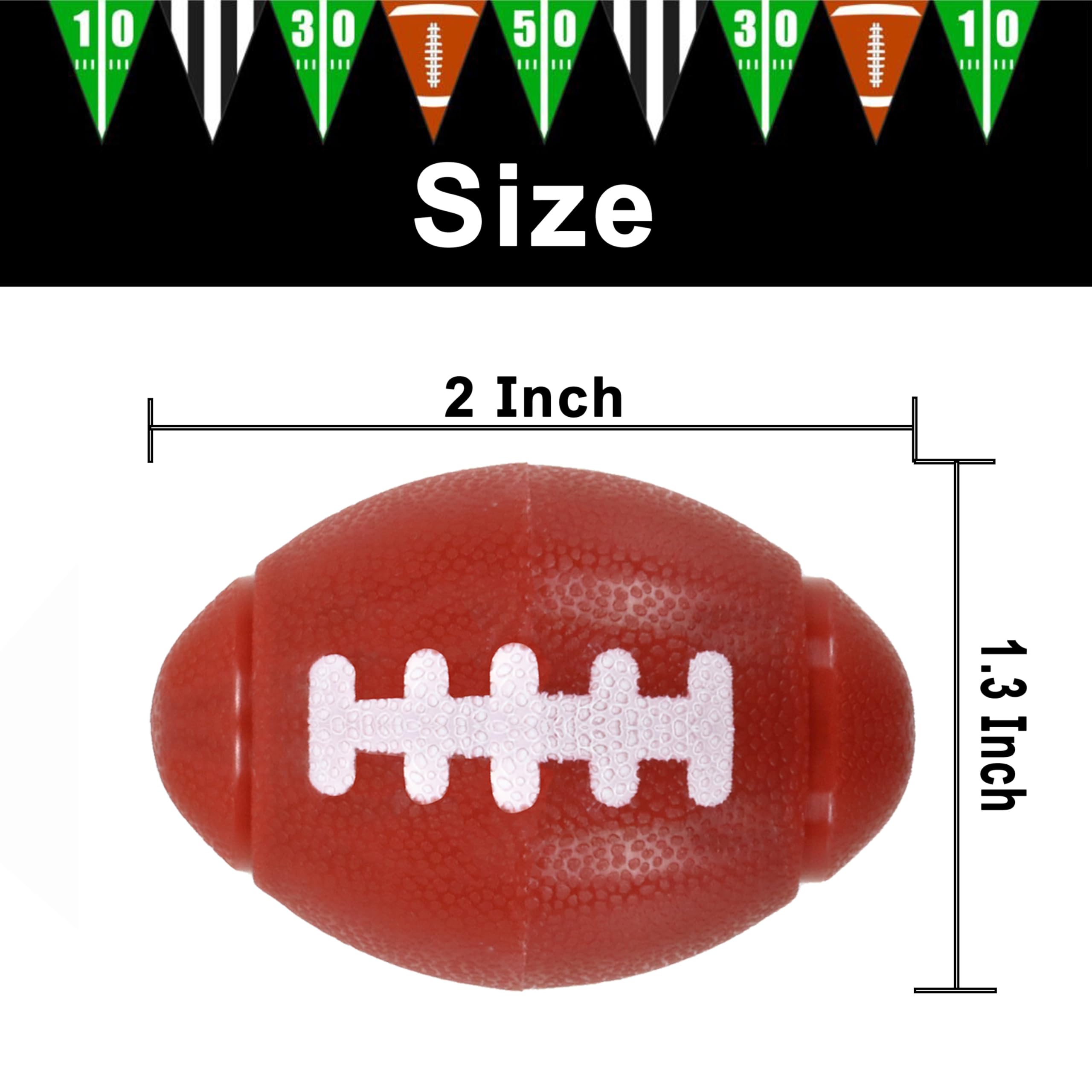 GiftExpress football spinner dimensions, 2 inches by 1.2 inches for easy handling.