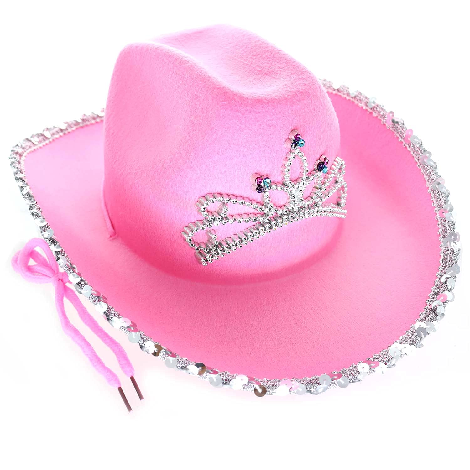 GiftExpress Pink Cowboy Hat with Tiara, ideal dress-up accessory for imaginative play.