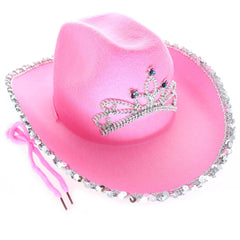 GiftExpress Pink Cowboy Hat with Tiara, ideal dress-up accessory for imaginative play.