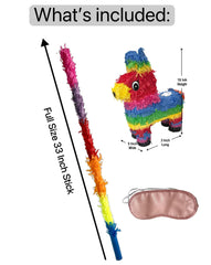 GiftExpress Rainbow Donkey Piñata assembled with stick ready for immediate play