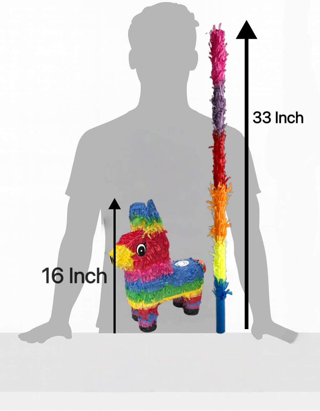 GiftExpress Rainbow Donkey Piñata filled display showing potential treats and surprises
