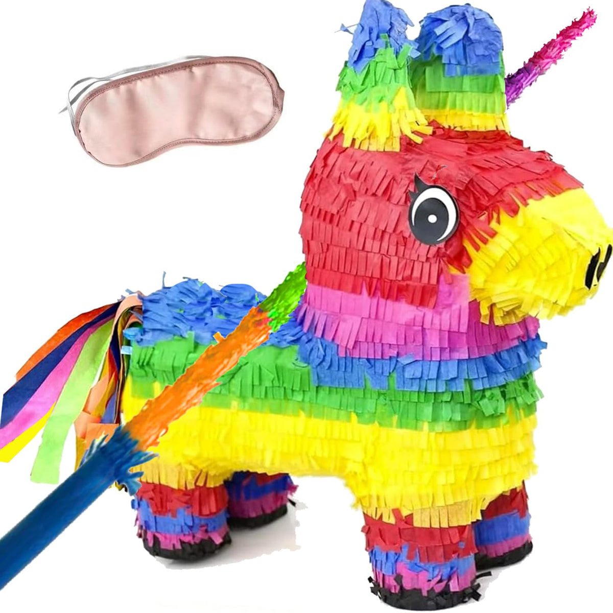 GiftExpress Rainbow Donkey Piñata front view for festive party decor and kid-friendly games