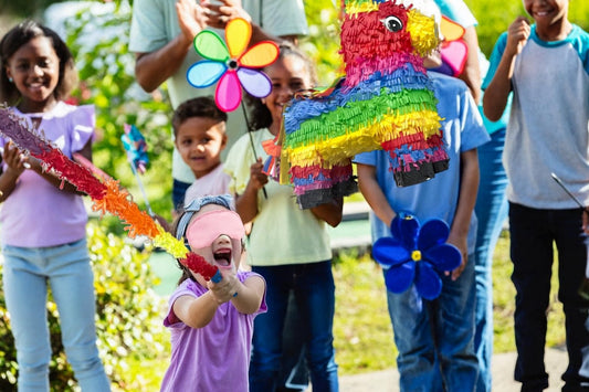 GiftExpress Rainbow Donkey Piñata side view showing colorful tissue for Cinco de Mayo