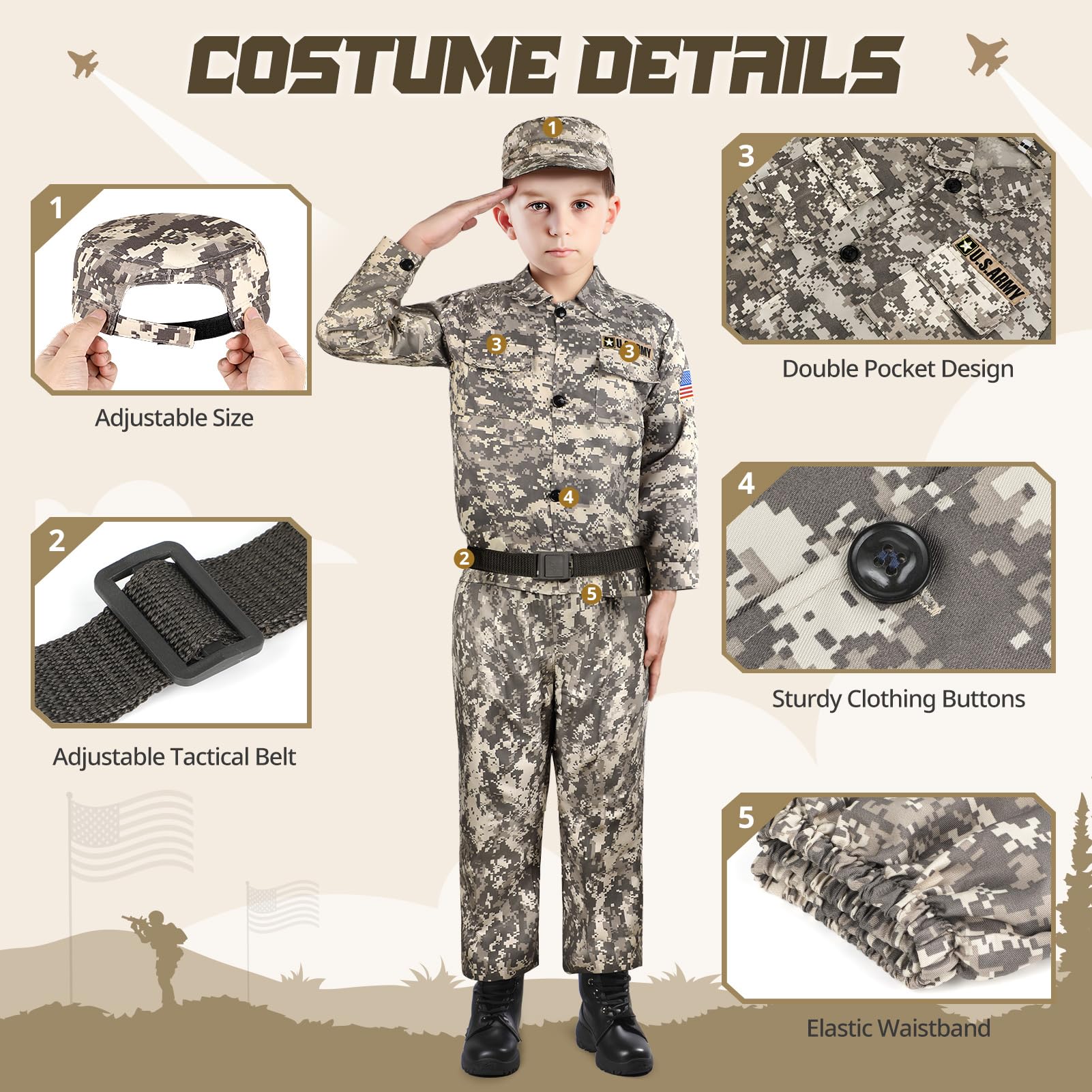 GIFTINBOX Army Costume pants for comfortable all-day role-play.