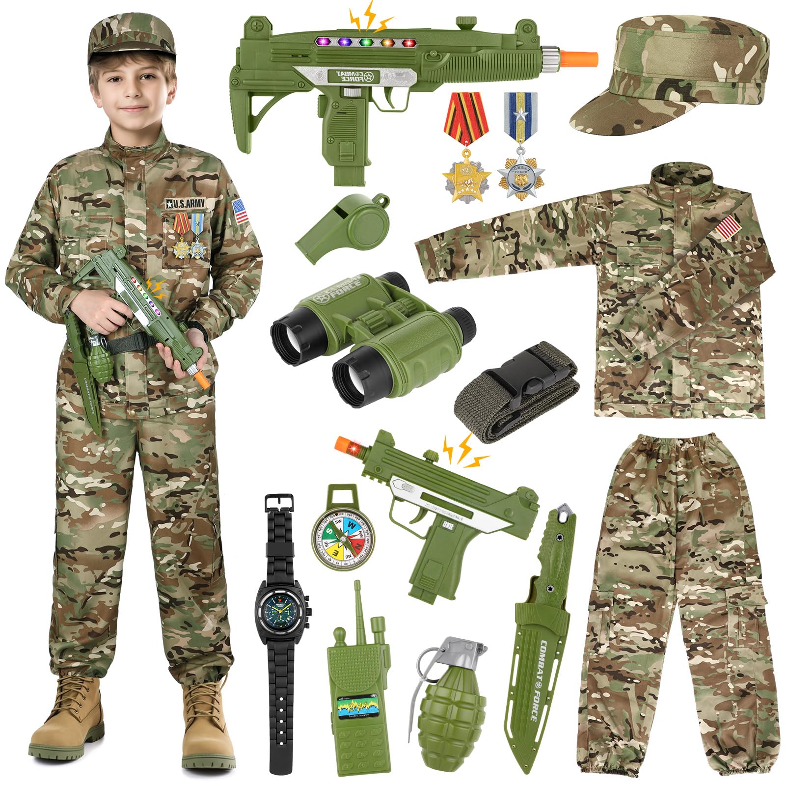GIFTINBOX army costume top features a breathable stand-up collar for easy wear.