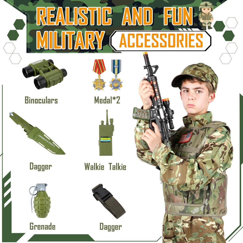 Giftinbox army costume toy grenades and daggers enhance immersive games.