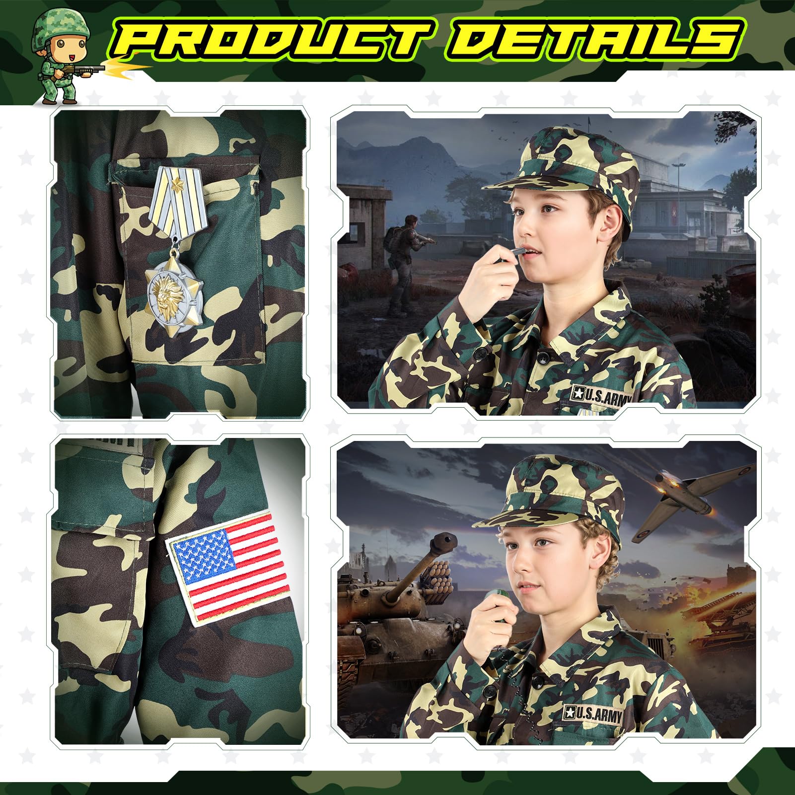 Giftinbox army costume toys with sound and light enhance interactive pretend play