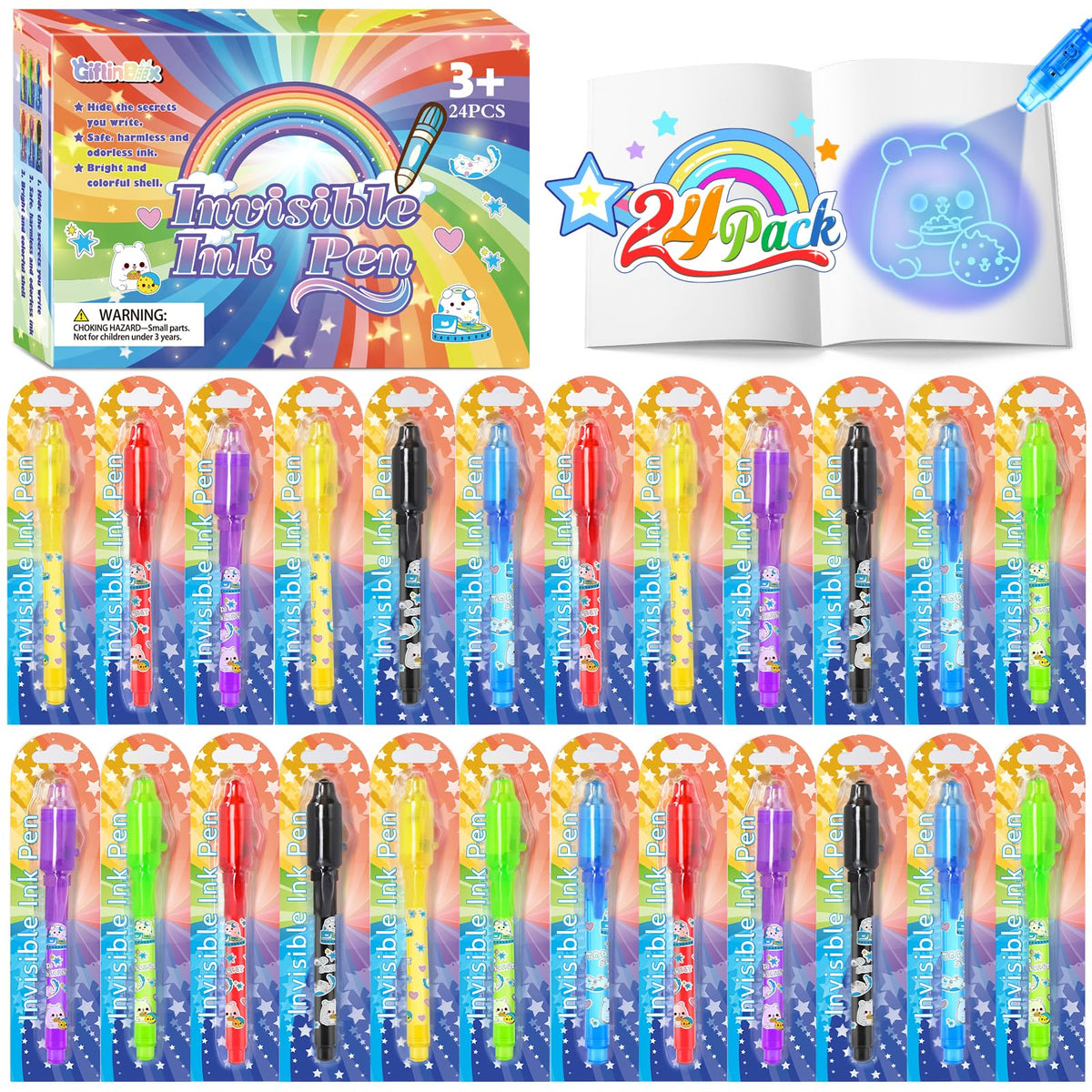 Giftinbox invisible ink pen set with 24 pens and secret message potential