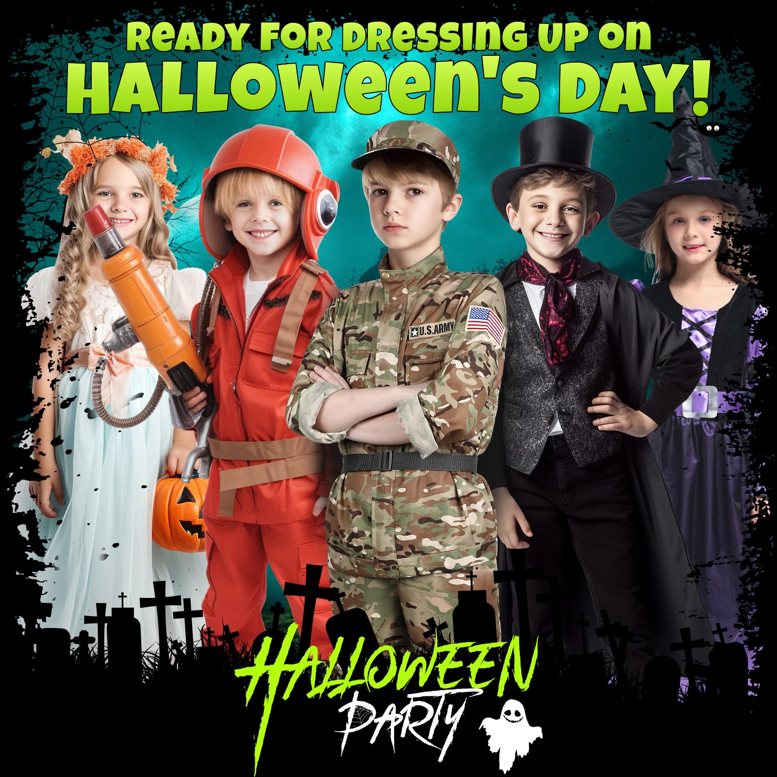 GIFTINBOX kid-sized army costume fits ages 3–12 for easy dressing.