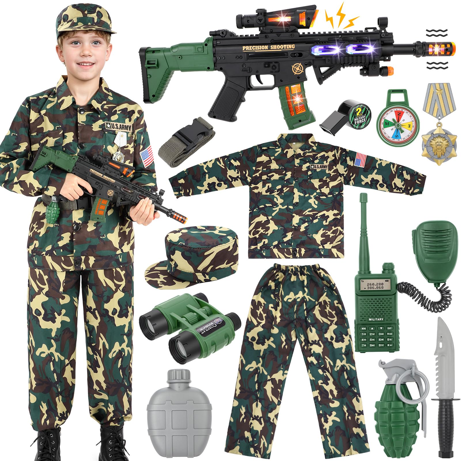 GIFTINBOX kids army costume camouflage uniform for realistic dress up play.