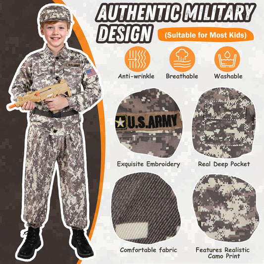 Giftinbox Kids Army Costume Jacket completes the look with durable comfort for active play.