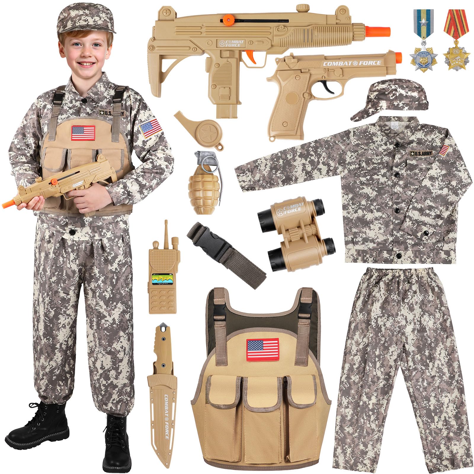 Giftinbox kids army costume vest with deep pockets for gear.