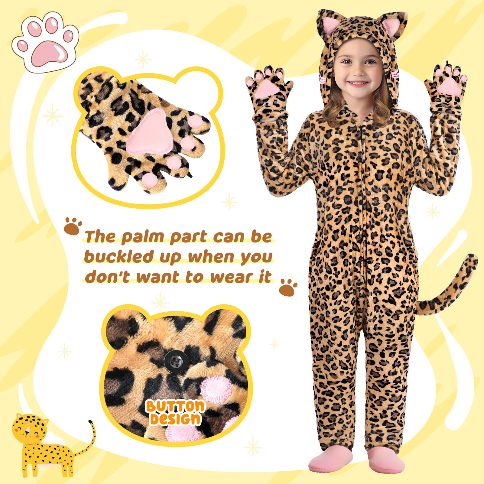 Giftinbox leopard costume gloves provide claw-like fun for imaginative play.
