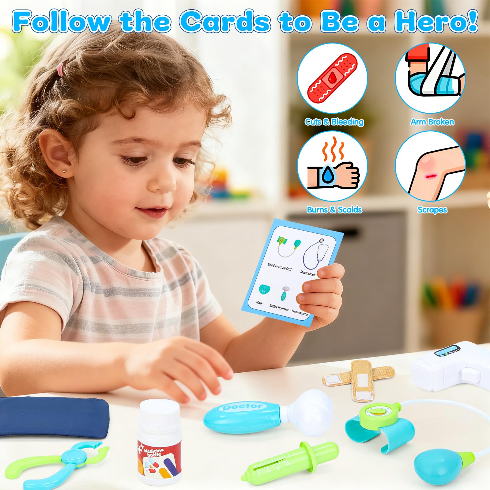 Gifts2U Kids First-Aid Kit toy thermometer supports realistic diagnosis play.