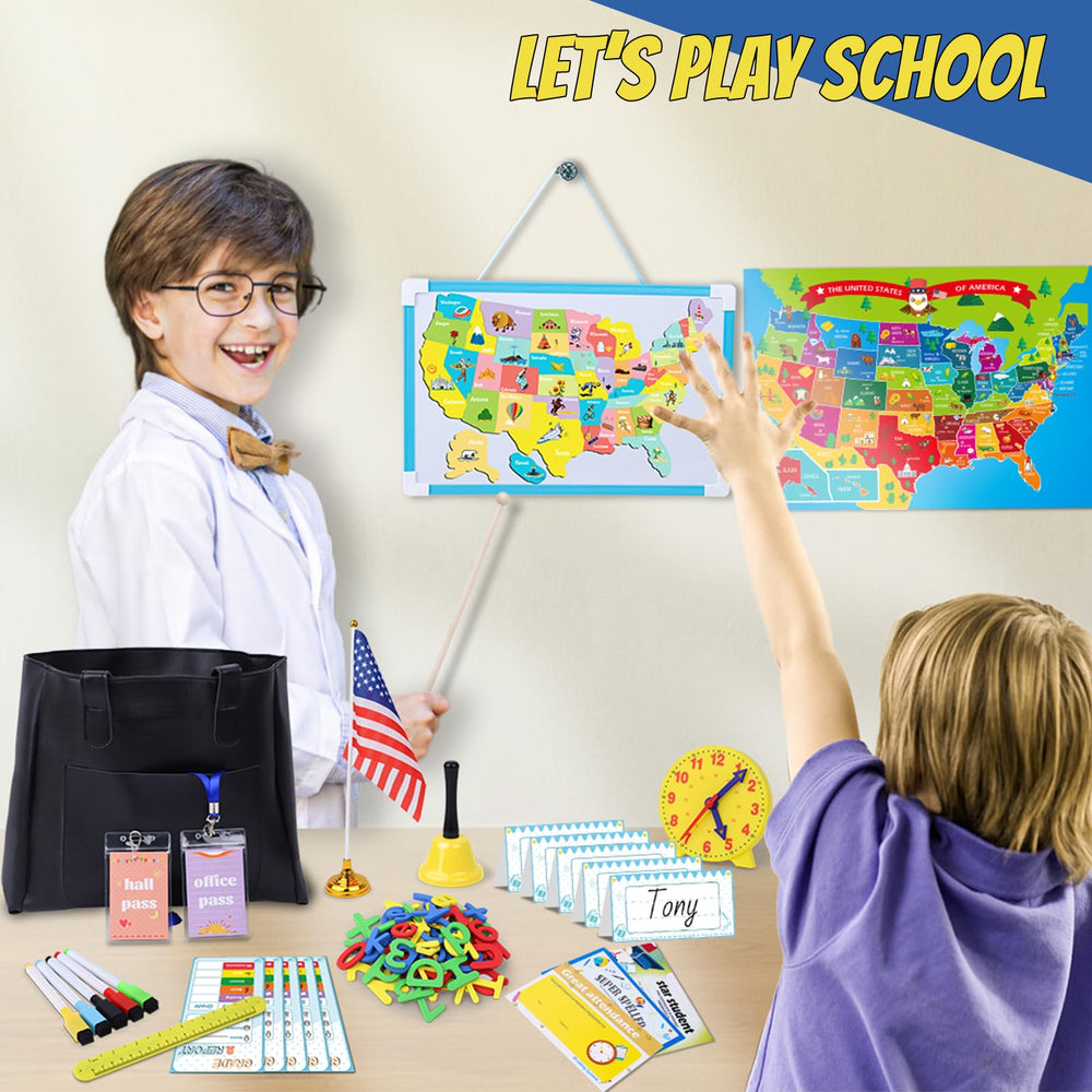 Gifts2U magnetic USA map enhances geography play with state magnets.