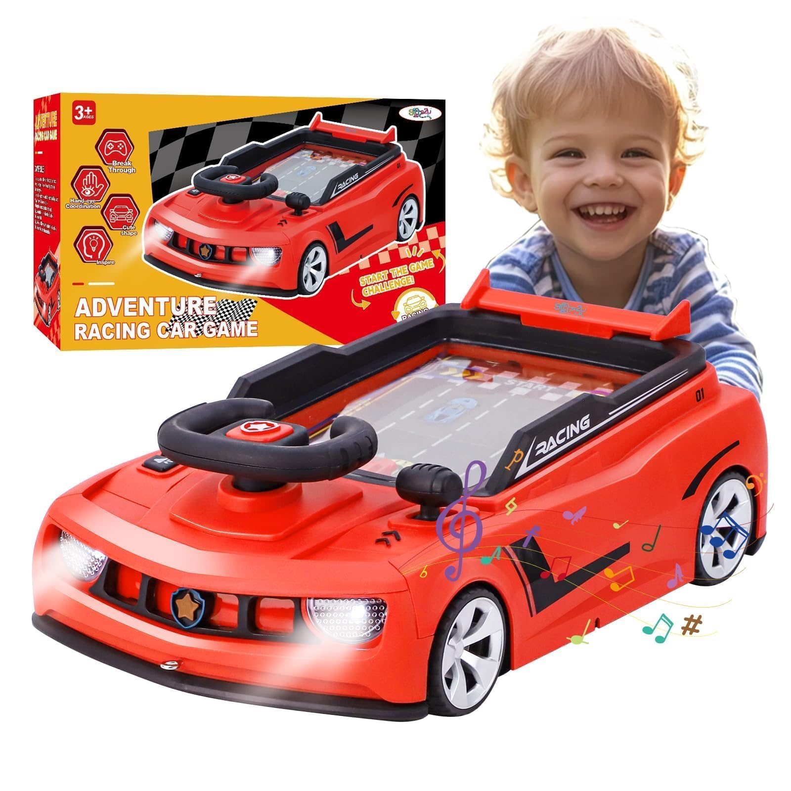 Gifts2U musical steering wheel toy in red boosts pretend driving fun.