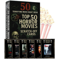 GiftsFarm horror scratch-off deck cover art entices movie night excitement.