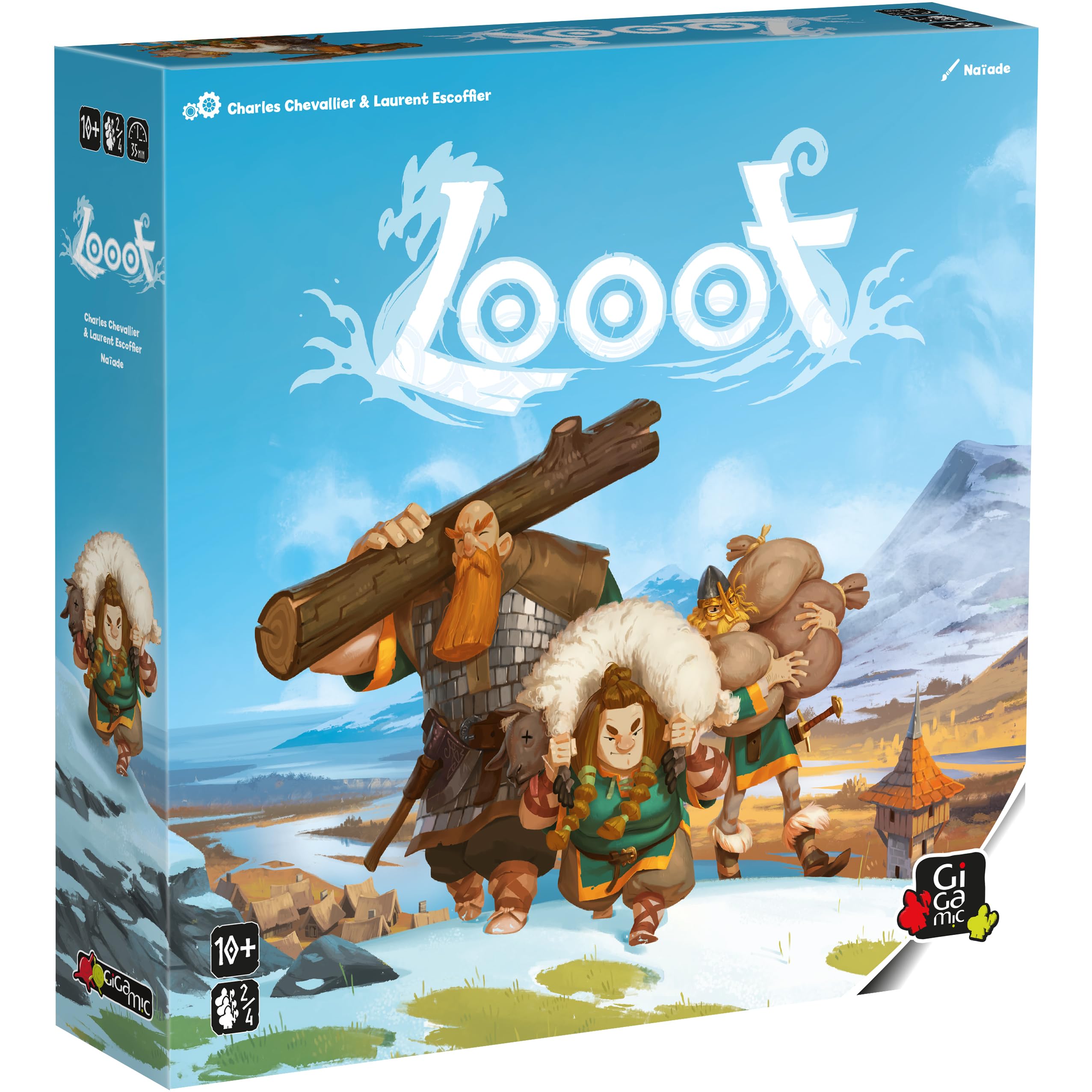 GIGAMIC Looot game box front, inviting family game night with Viking branding