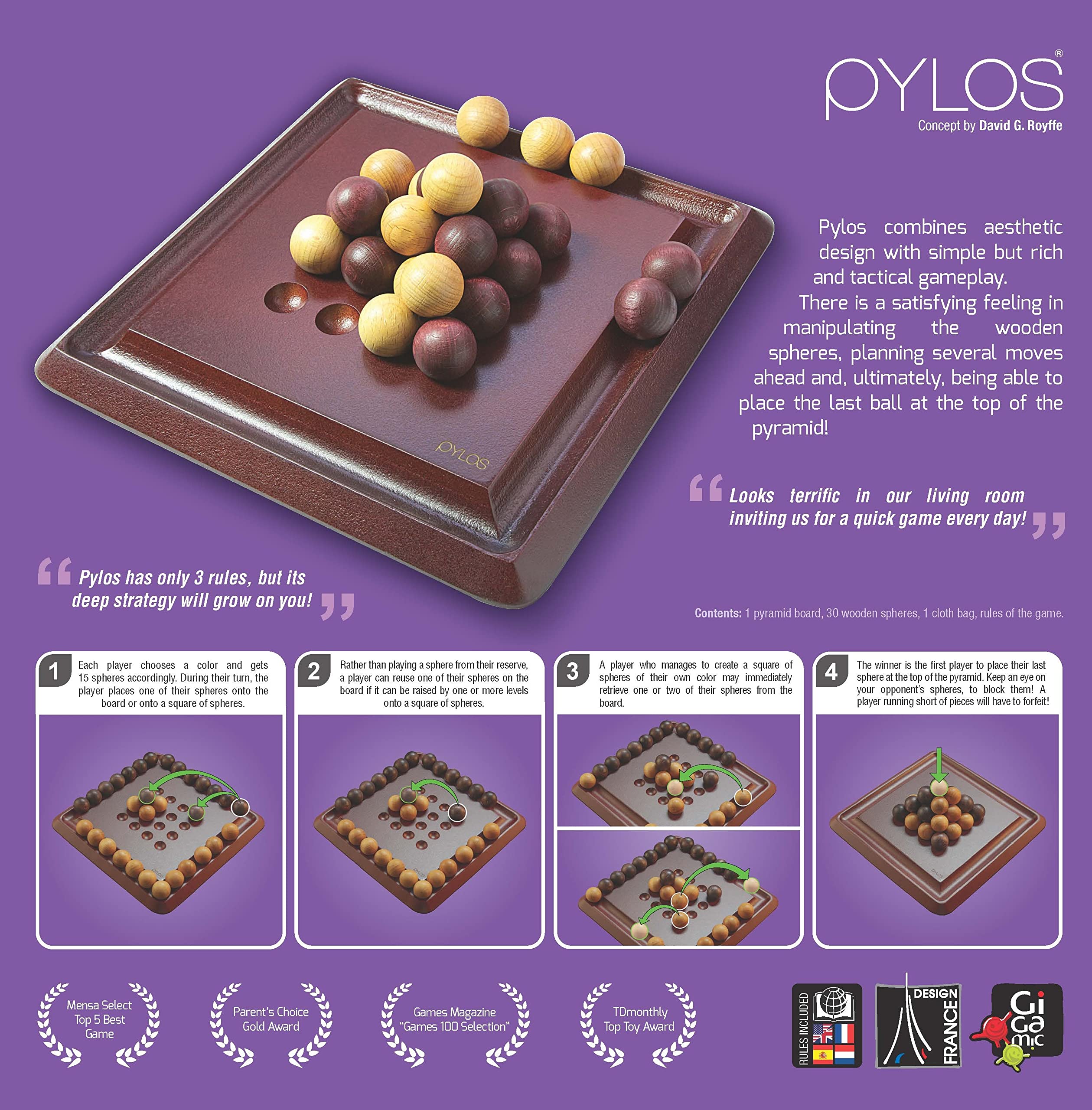 Gigamic Pylos 9x9 board shown for pyramid building.