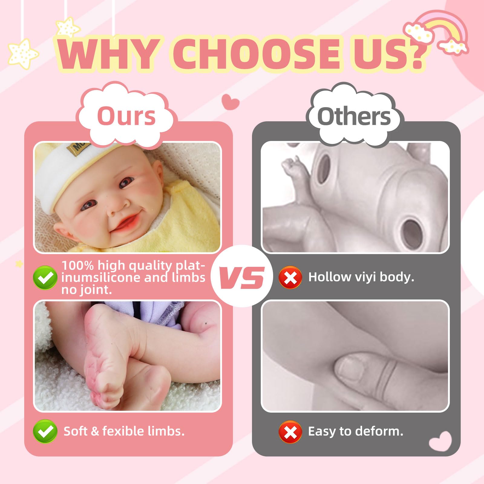 GiggleBabble doll hands and feet in soft silicone for gentle hugs