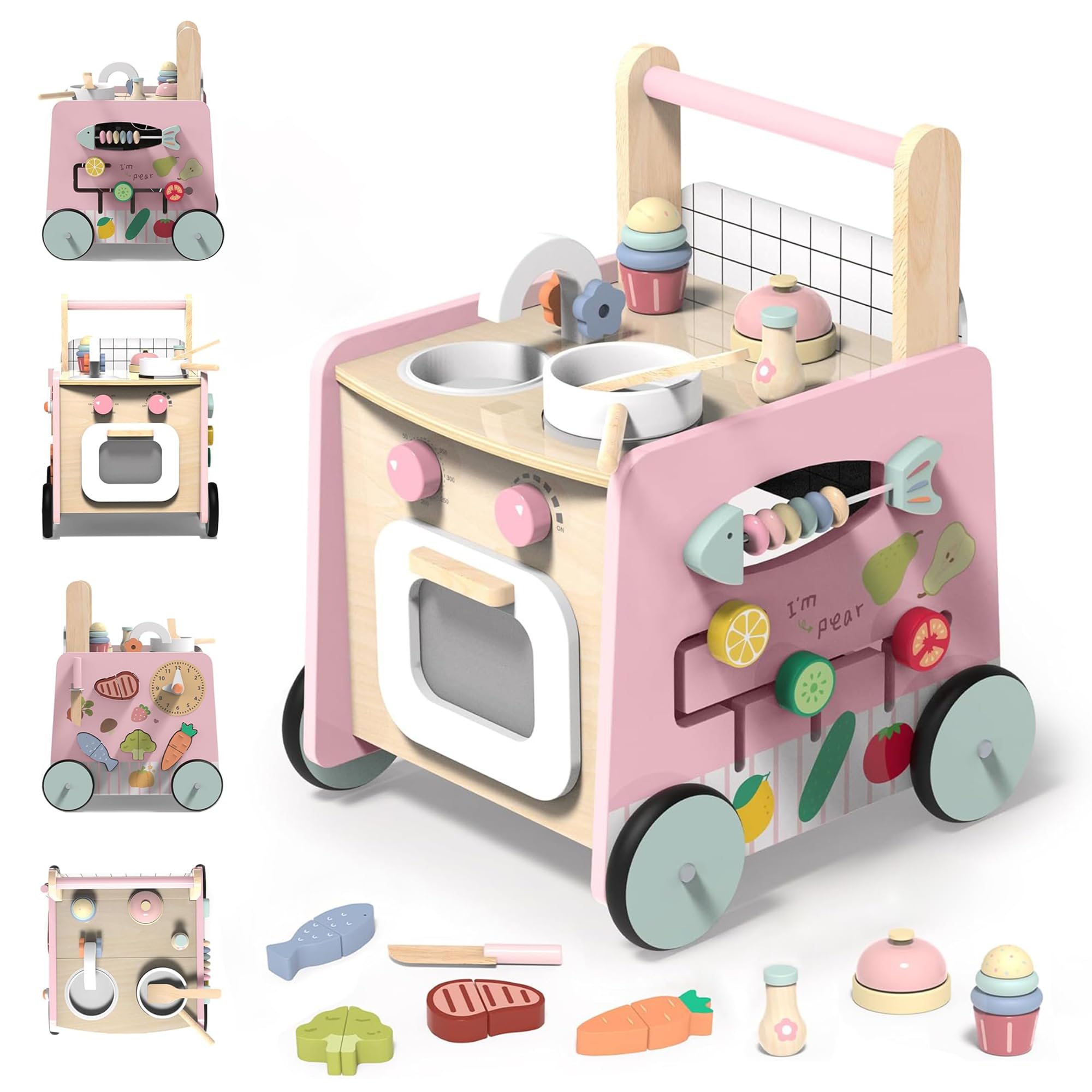 GiggleGems wooden walker 4-in-1 with push handle supports first steps