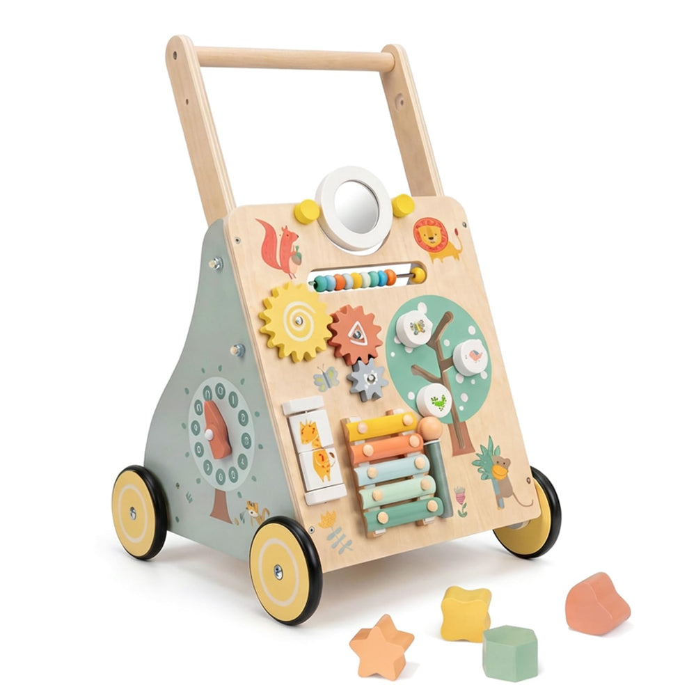 GiggleGems wooden baby walker with learning activities invites curious exploration
