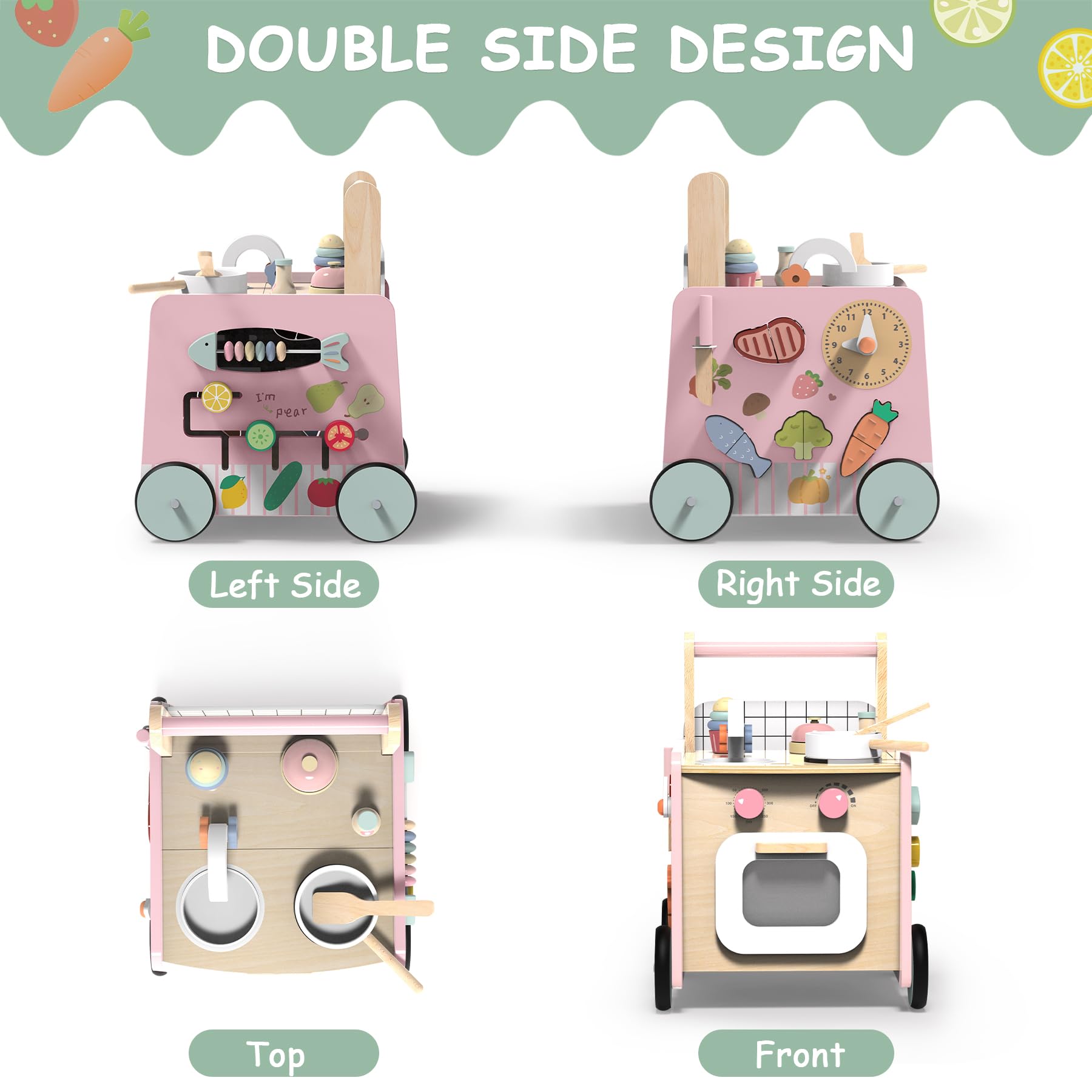 GiggleGems wooden walker includes bead game and track