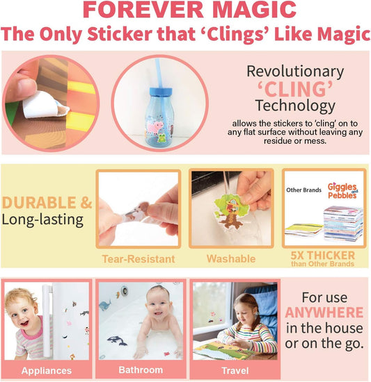 Giggles and Pebbles zoo scene encourages pretend play with durable reusable stickers.
