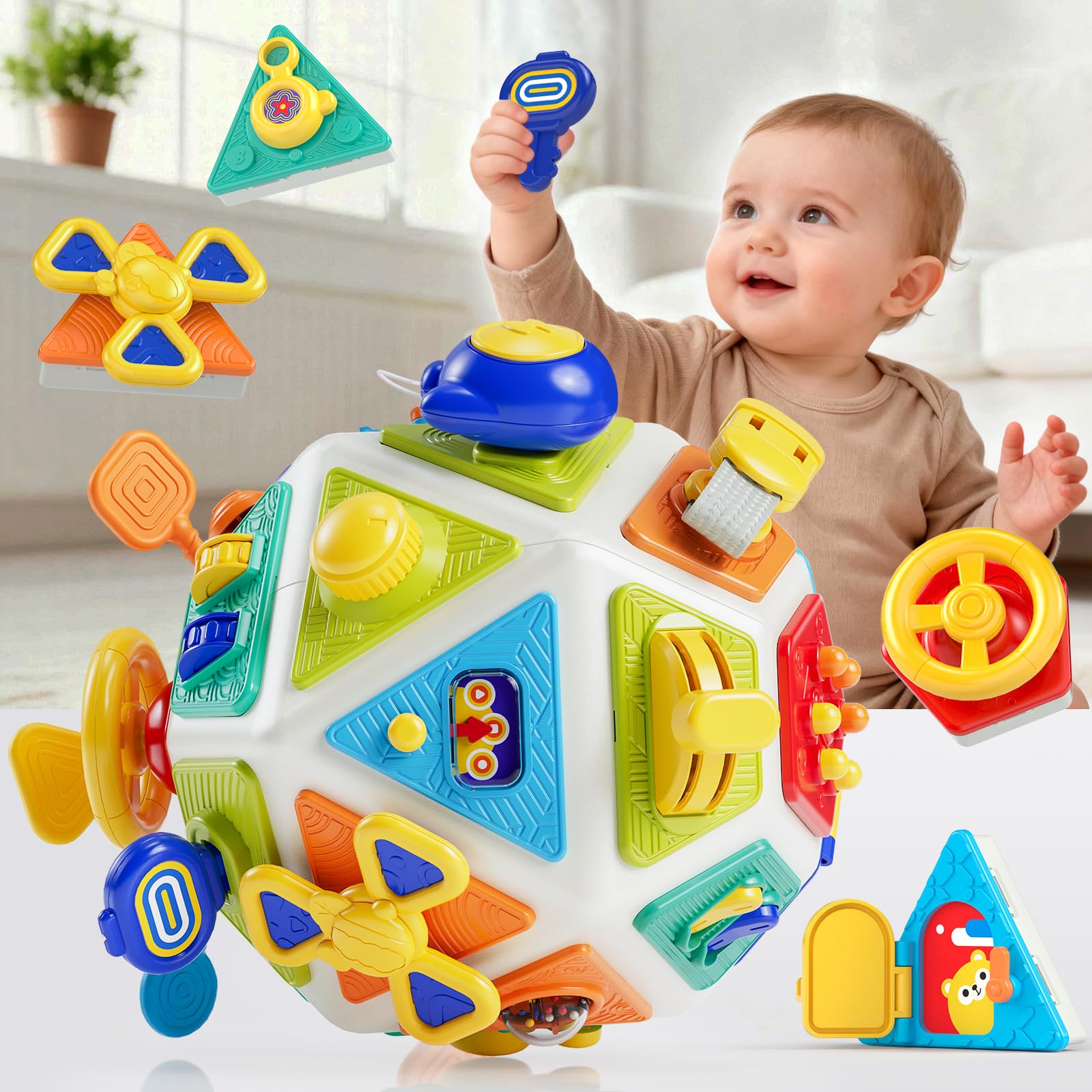 Gigilli 22-in-1 Busy Cube front view with engaging activities for early learning.