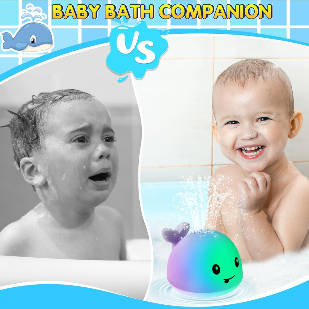 Gigilli bath toy lights up with vibrant colors during bath time.