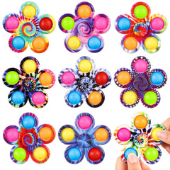 Gigilli fidget spinner 9-pack with tie-dye designs boosts focus during class.