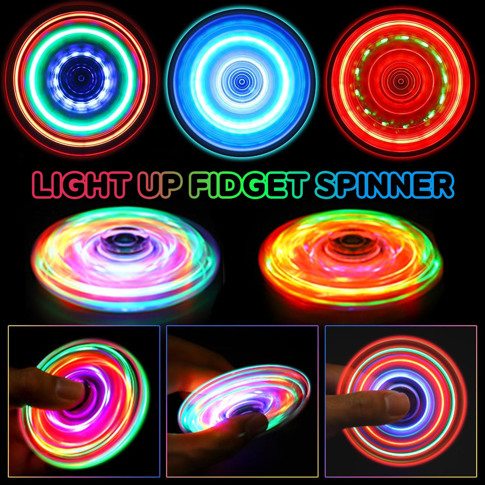 Gigilli LED fidget spinner spinning on a table with glowing lights.