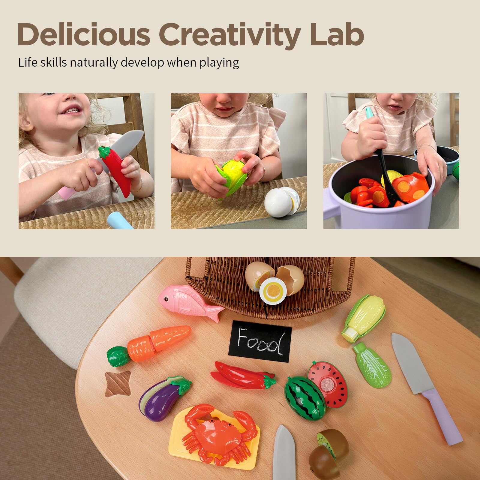 GILOBABY safe knife and cutting board for slice-and-play, fostering real-life prep skills safely.