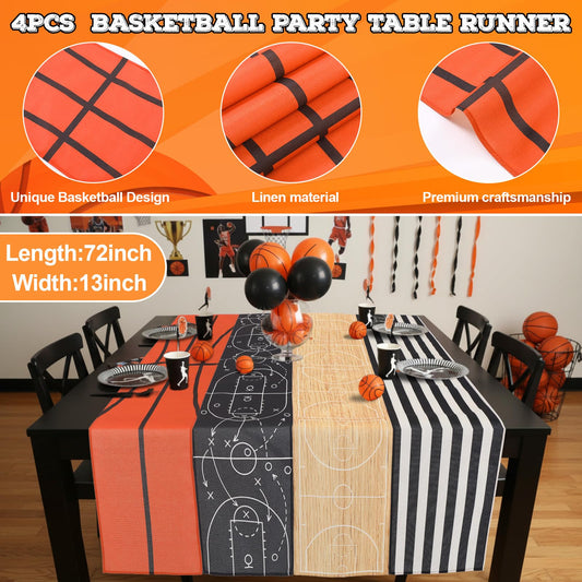 Gilprop basketball table runner court lines create cohesive sports themed banquet vibe