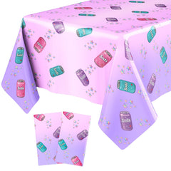 Gilprop purple birthday tablecloth with soda bottle print for festive table setting and easy cleanup