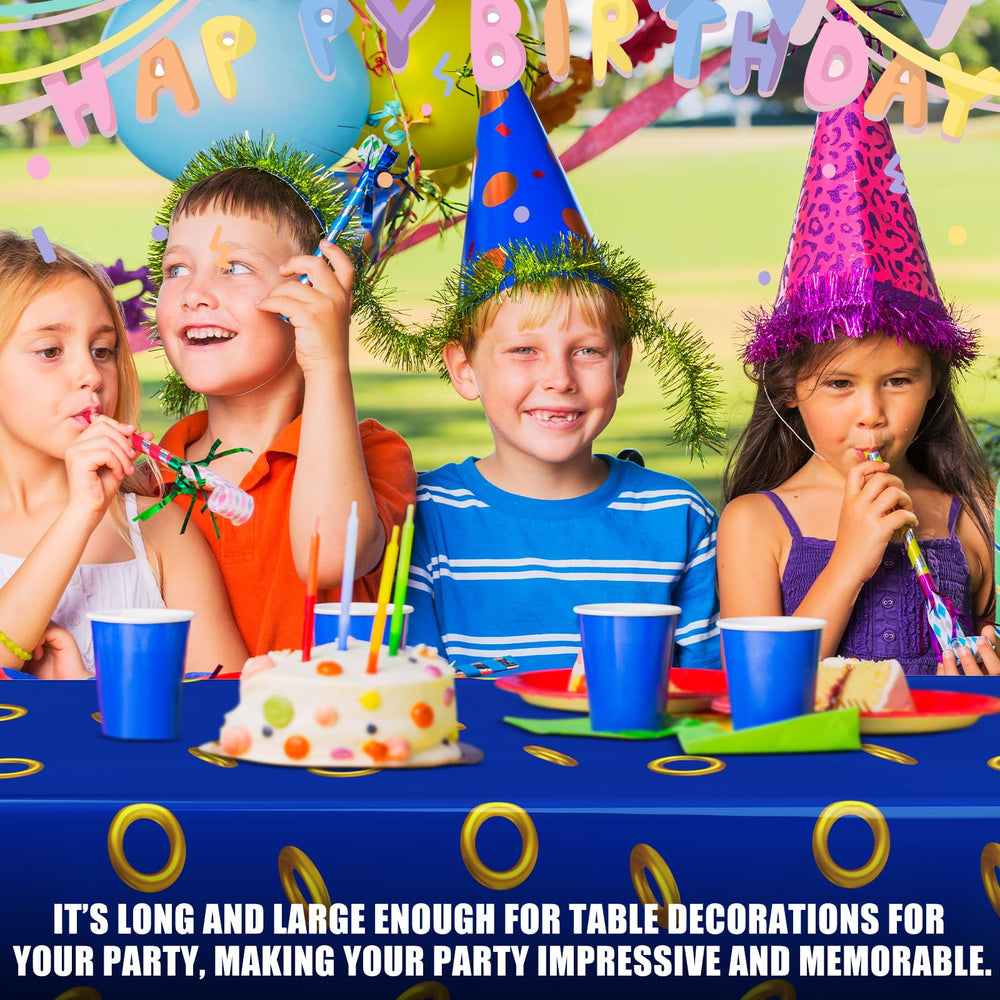 Gilprop disposable birthday tablecover 108x54 inches ready for quick setup.