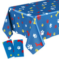 Gilprop dog paw tablecloth in dark blue adds fun party vibe and protects surfaces