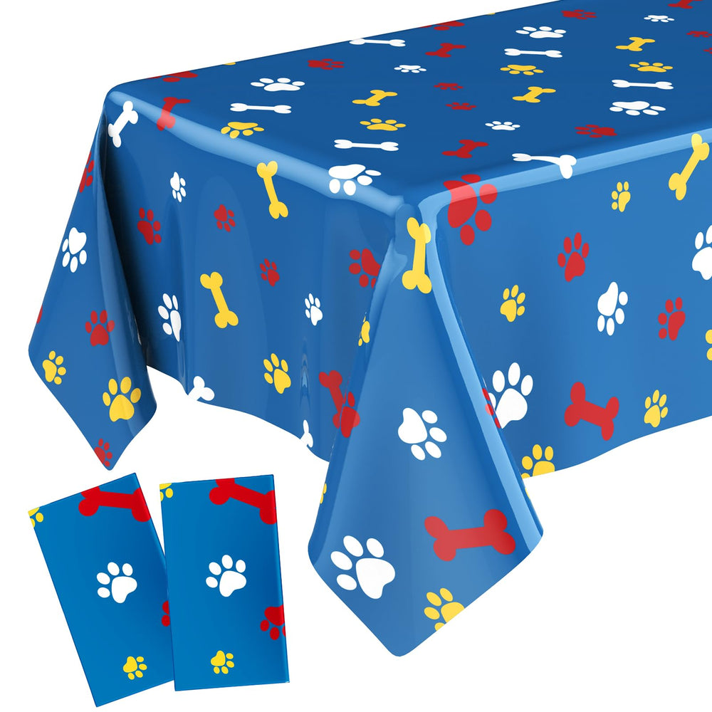 Gilprop dog paw tablecloth in dark blue adds fun party vibe and protects surfaces