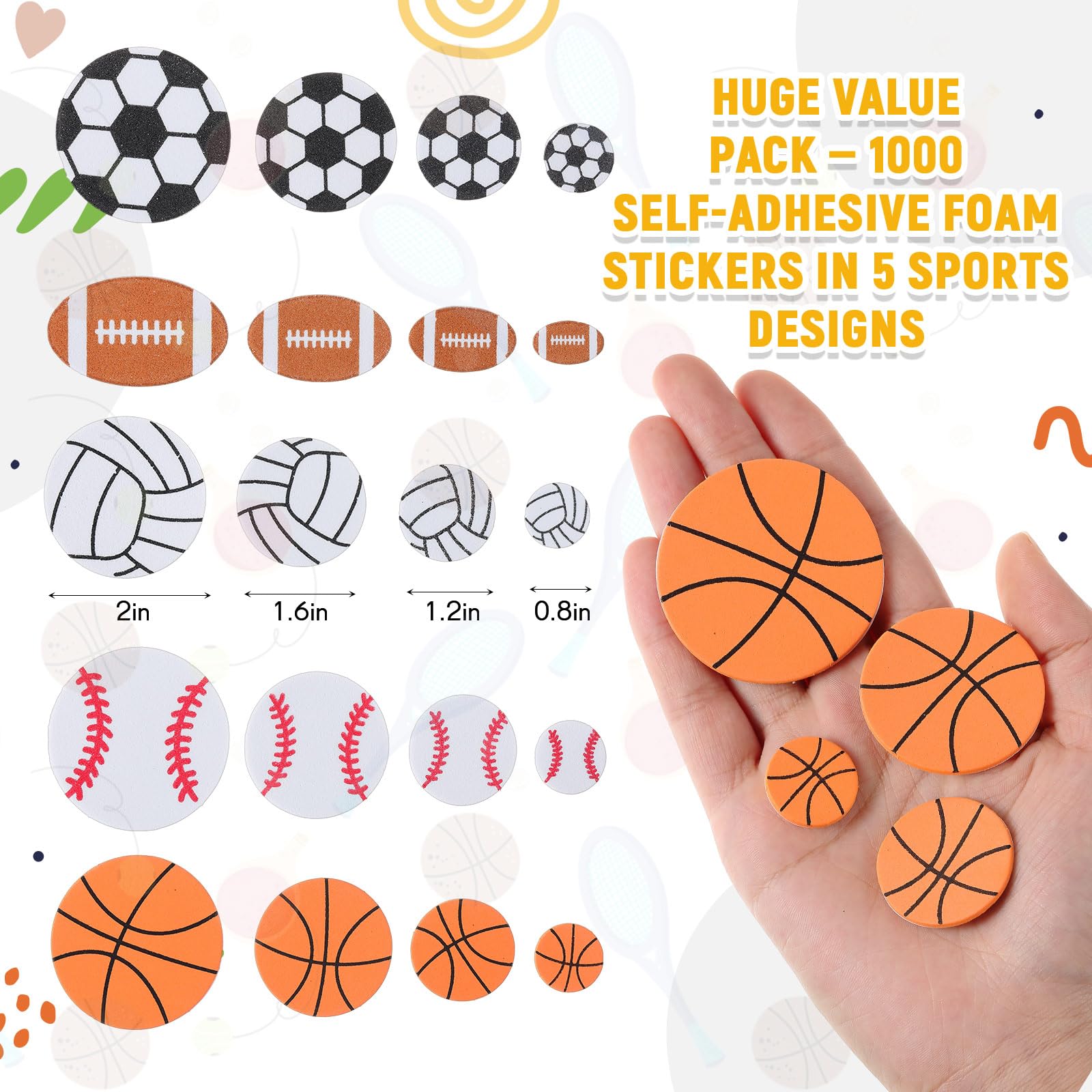 Gilprop foam basketball sticker for scrapbooks and rewards, simple peel-and-stick.