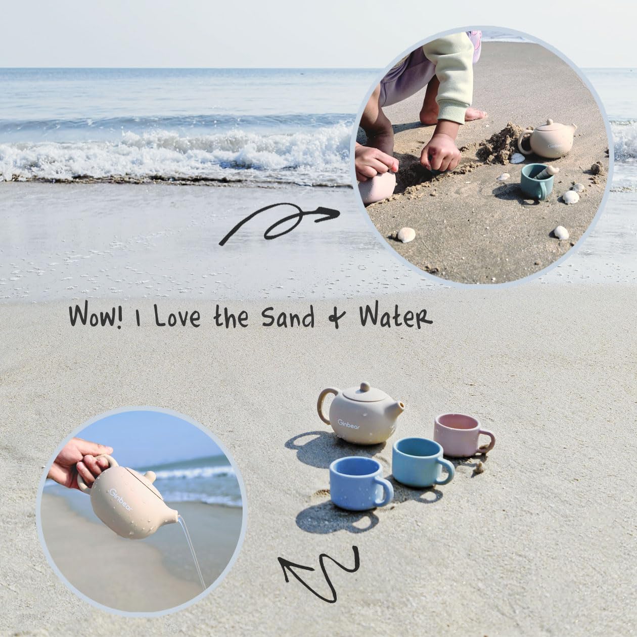Ginbear dishwasher-safe silicone tea set for easy cleanup after sessions.