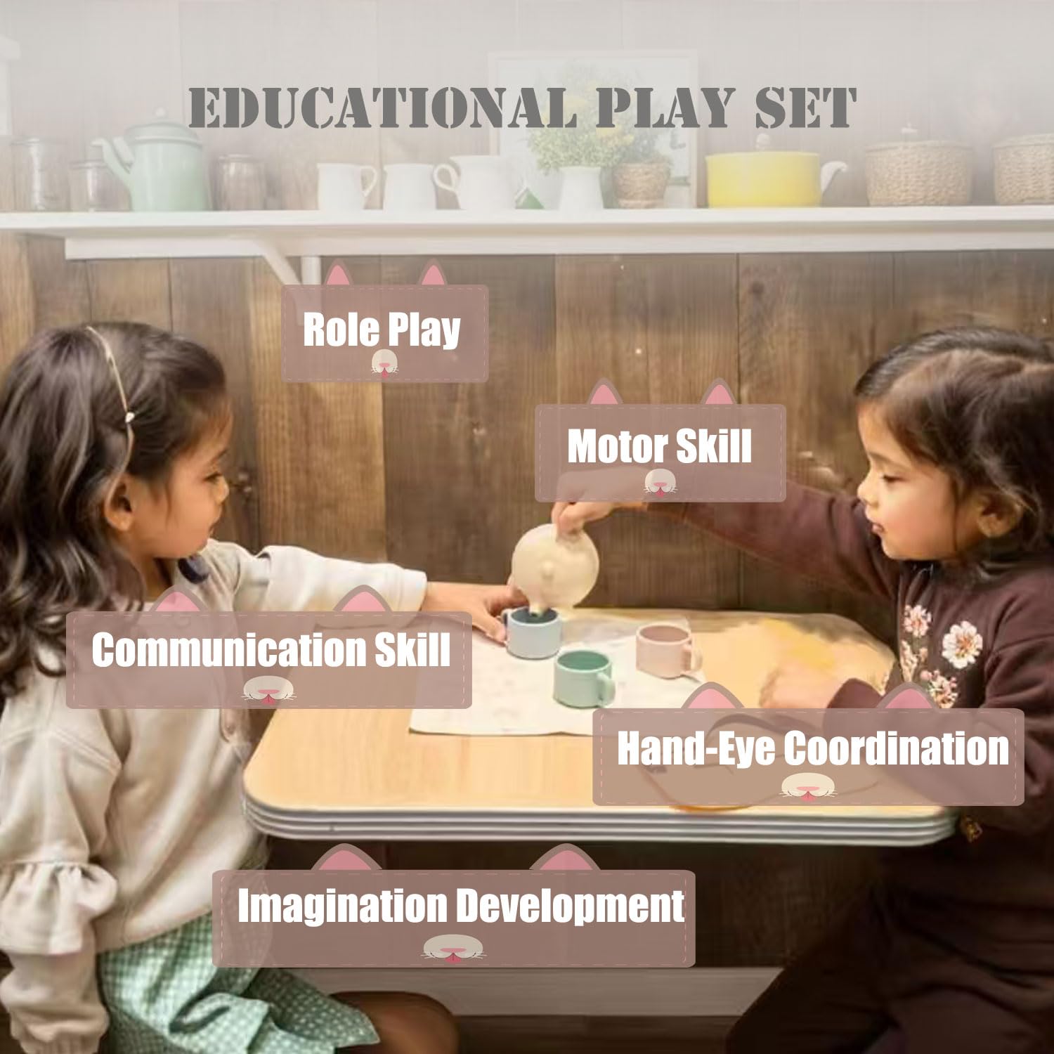 Ginbear tea party set spread shows complete contents for imaginative play.