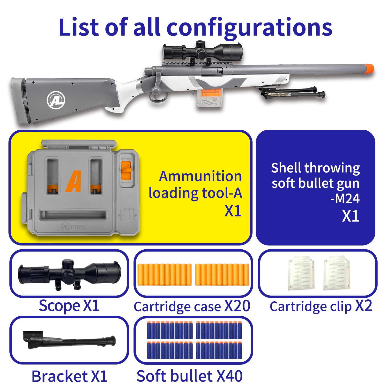 Gincho M24 fast-dart-loader speeds reloading for uninterrupted action.